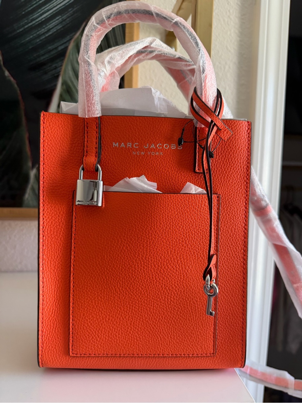 🧡 MARC JACOBS The Grind Mini Tote Bag Dragon Fire Orange NWT Crossbody